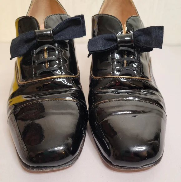 Anyi Lu Patent Leather Kitten Heels Satin Bow Size 38.5 US 8 - Picture 3 of 12